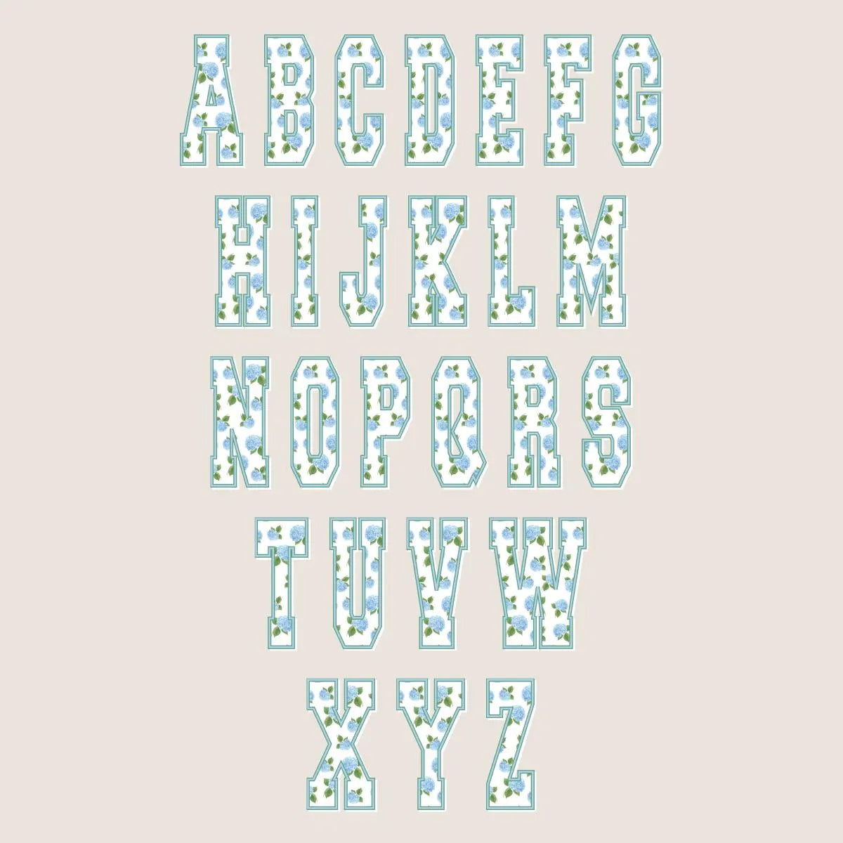 Hydrangea Patterned College Block Font: .otf (open type font) + all 26 letters in png format