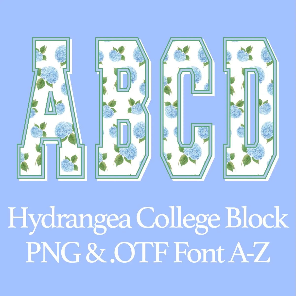 Hydrangea Patterned College Block Font: .otf (open type font) + all 26 letters in png format