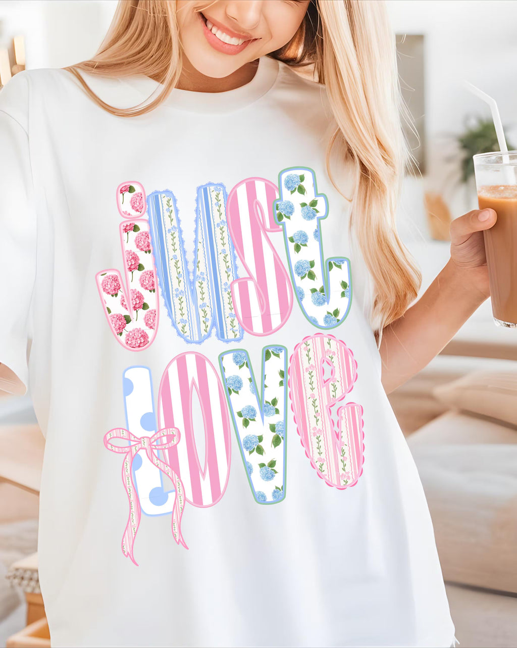JUST LOVE Preppy Digital Download for T-Shirt Transfer Design 300 ppi PNG File
