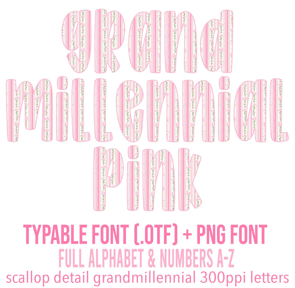 Grandmillennial Alphabet: Typable .otf (open type font) + A-Z, 0-9, & bow in PNG format