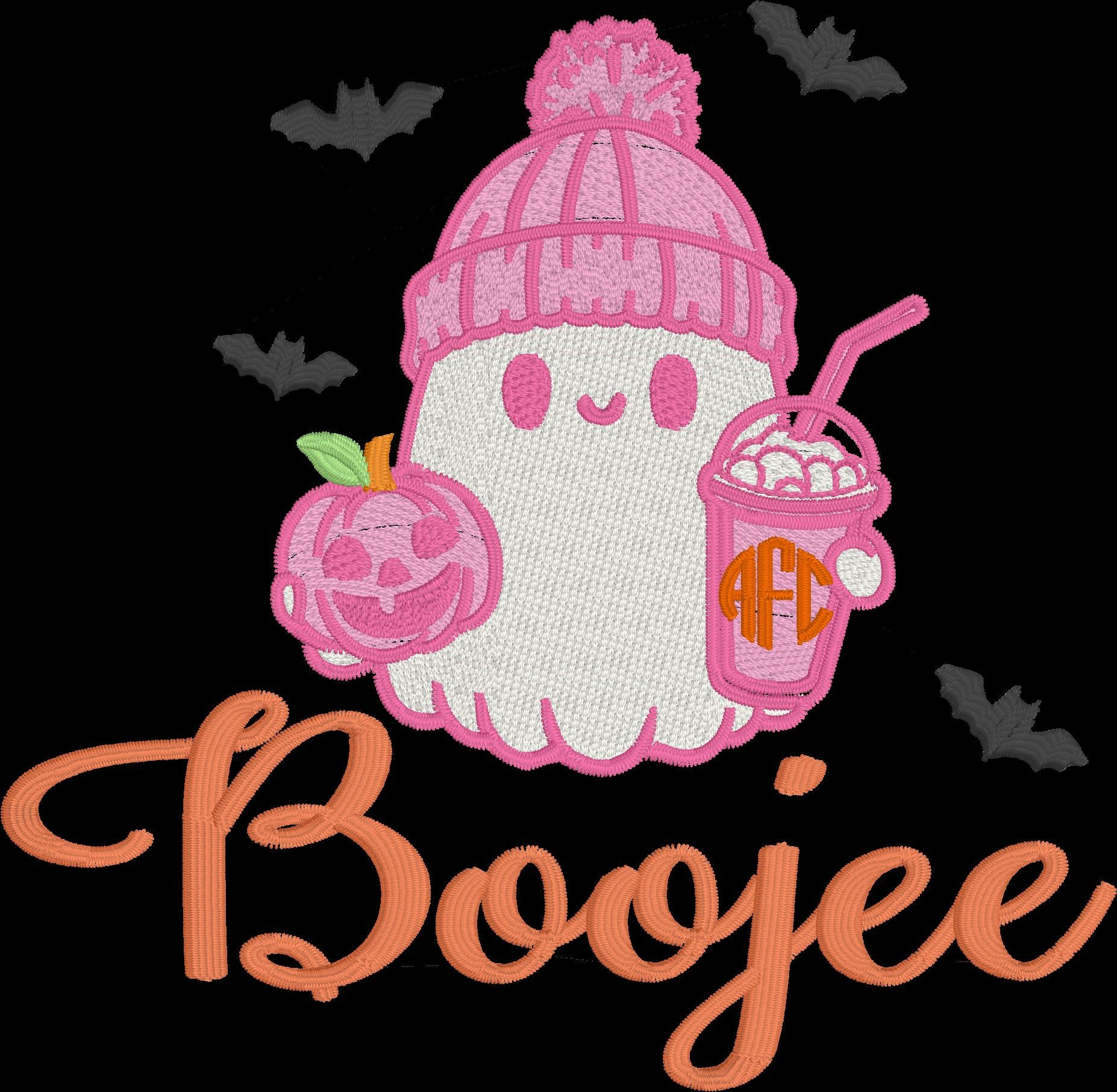 Boojie Halloween Ghost Embroidery File Bats Pumpkin Coffee Fall Design 8 Instant Downloads