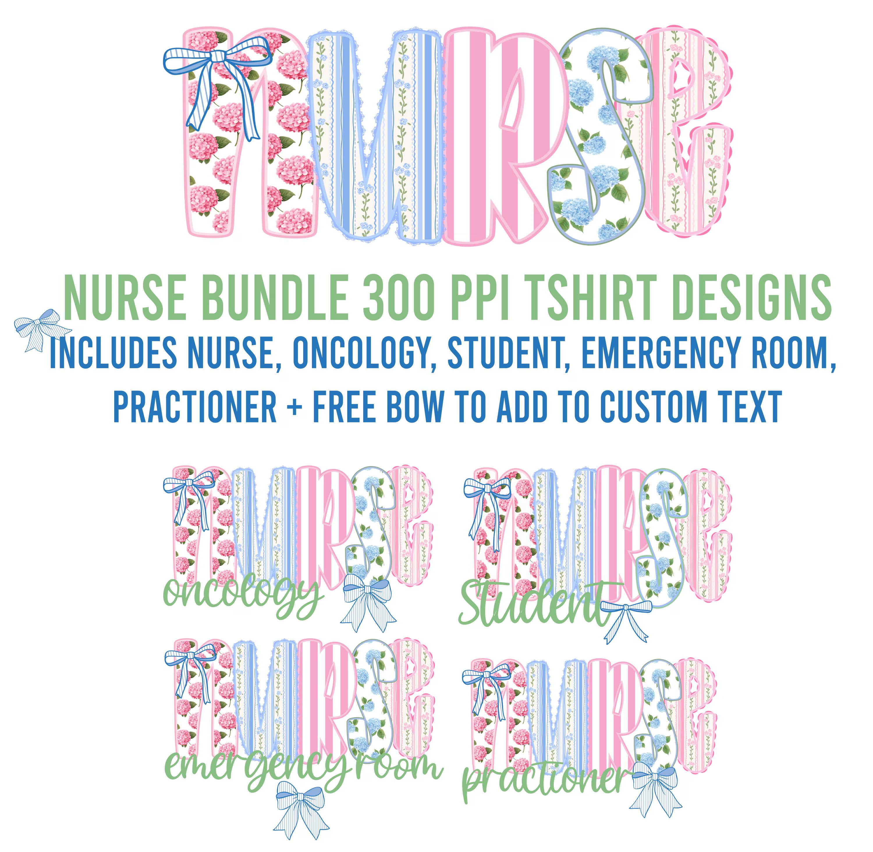 Nurse Bundle Preppy Digital Download for T-Shirt Transfer Design 300 ppi PNG File