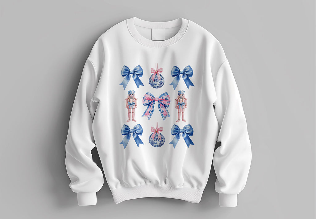 Chinoiserie Nutcrackers PNG: Pink and Blue Bows Ornament (Digital Download)