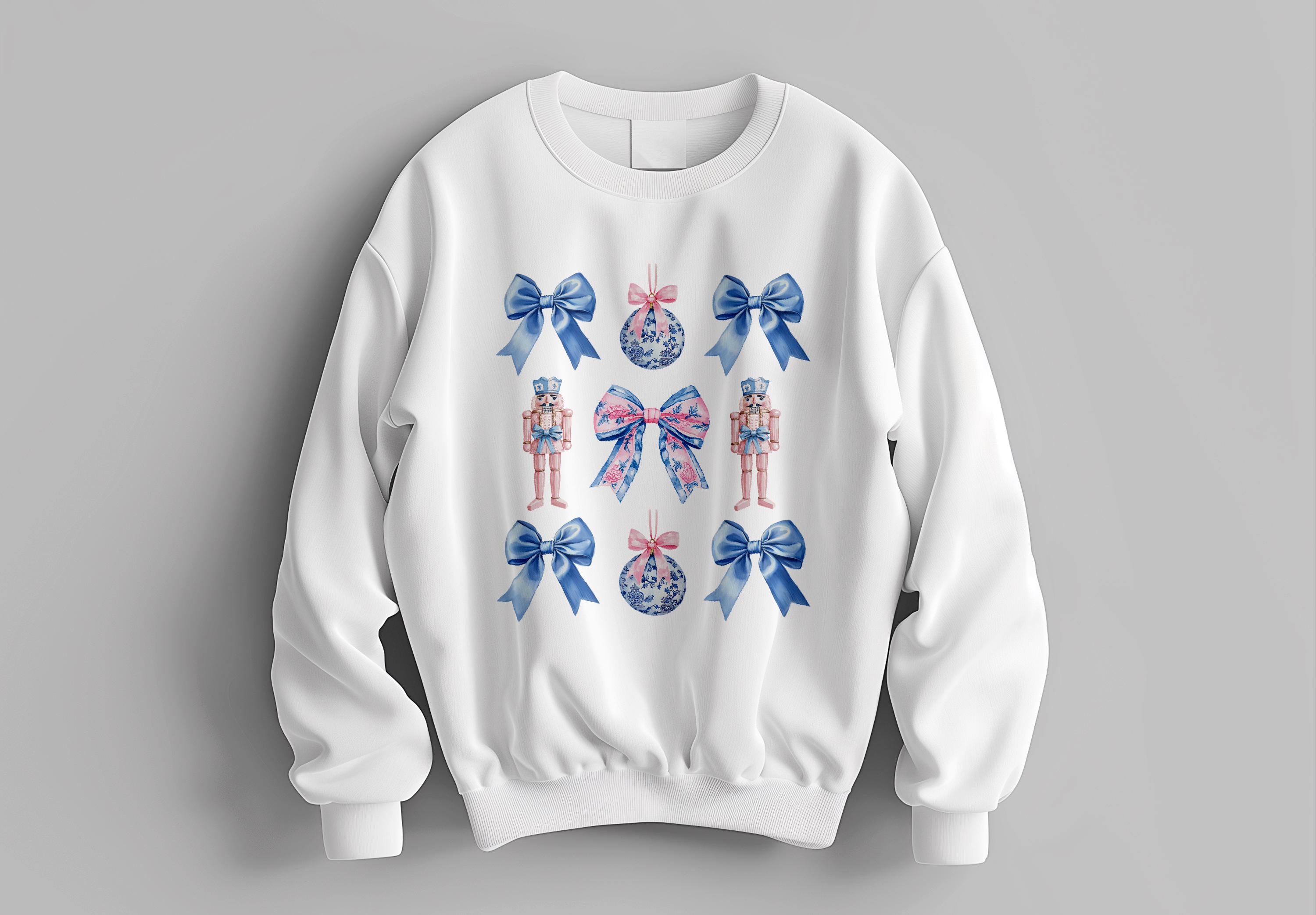 Chinoiserie Nutcrackers PNG: Pink and Blue Bows Ornament (Digital Download)