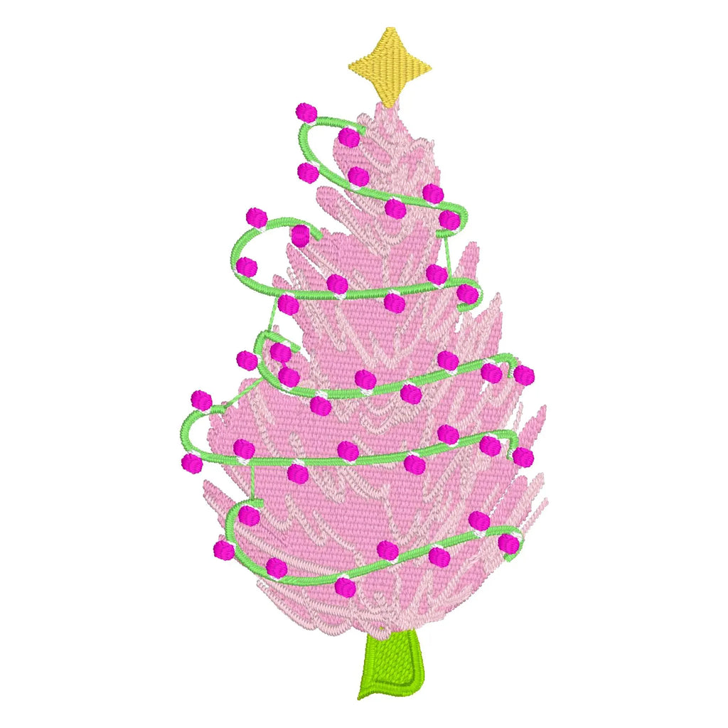 4 inch Pink Christmas Tree Embroidery Design Files 10 Stitch Formats
