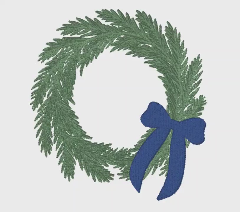 Bow Christmas Wreath Embroidery Design with Bow: Monogram Frame (10 Stitch File Formats)