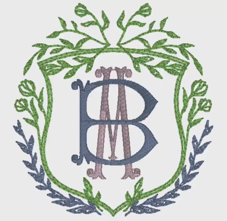 Vintage Floral Crest Monogram Frame Embroidery Design (4 Inch, 10 Formats, Instant Download)