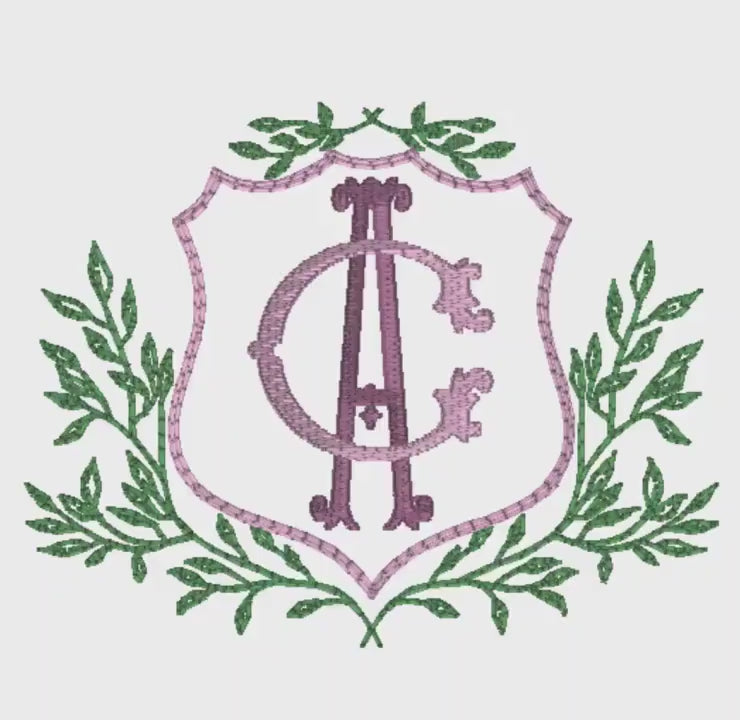 Leaves Crest Monogram Frame Embroidery Design: 4-Inch (10 Formats, Instant Download)