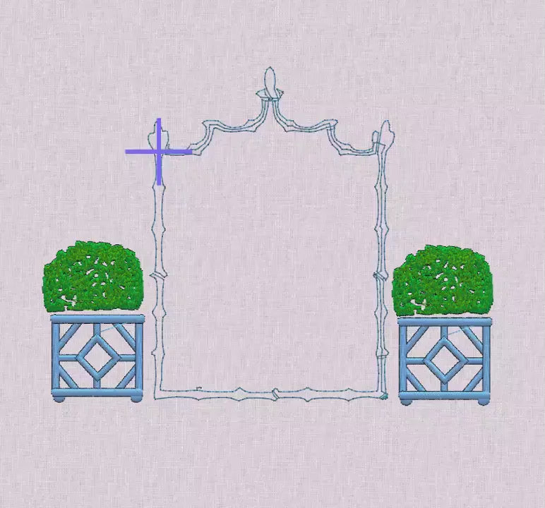 Boxwood Topiary Embroidery Design: Bamboo Crest Monogram Frame (Instant Download, 5.38x4.03")