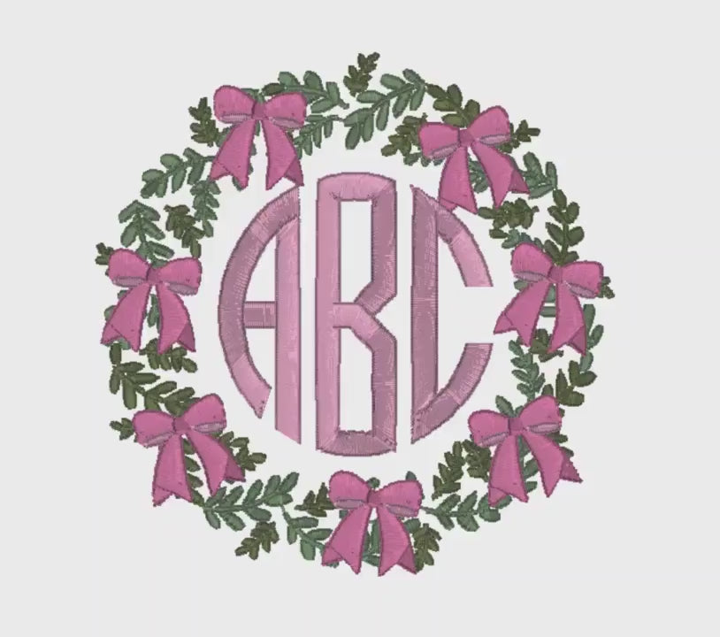 Grandmillennial Wreath Embroidery Design: Coquette Bow Monogram Frame (4 Inch, 10 Formats, Instant Download)