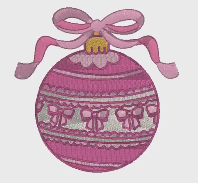 Grandmillennial Bow Christmas Ornament Embroidery Design: 4 & 8 inch (10 Formats)