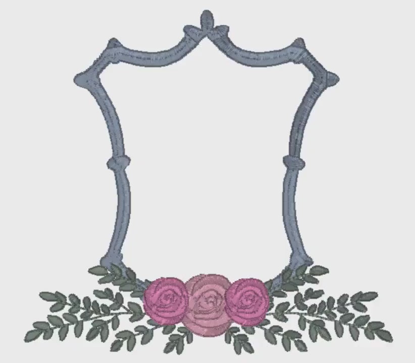 Rose Greenery Bamboo Crest Monogram Frame Embroidery Design 10 Sew Formats Instant Downloads