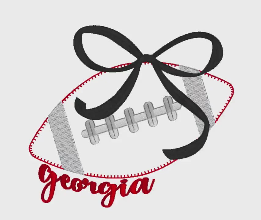 Georgia Coquette Bow Football Appliqué Embroidery File  10 Sew Stitch Formats Instant Download