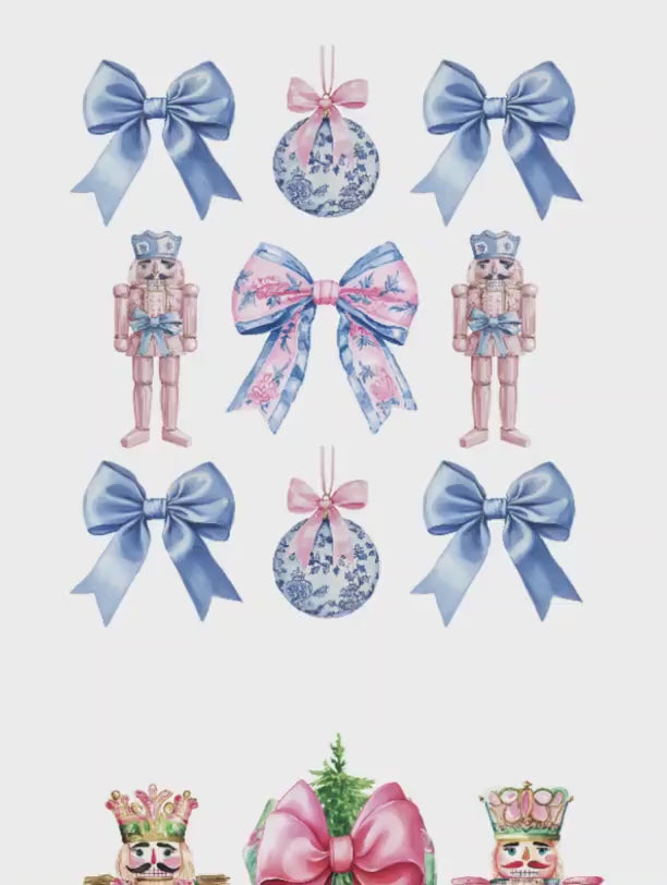 Chinoiserie Nutcrackers PNG: Pink and Blue Bows Ornament (Digital Download)