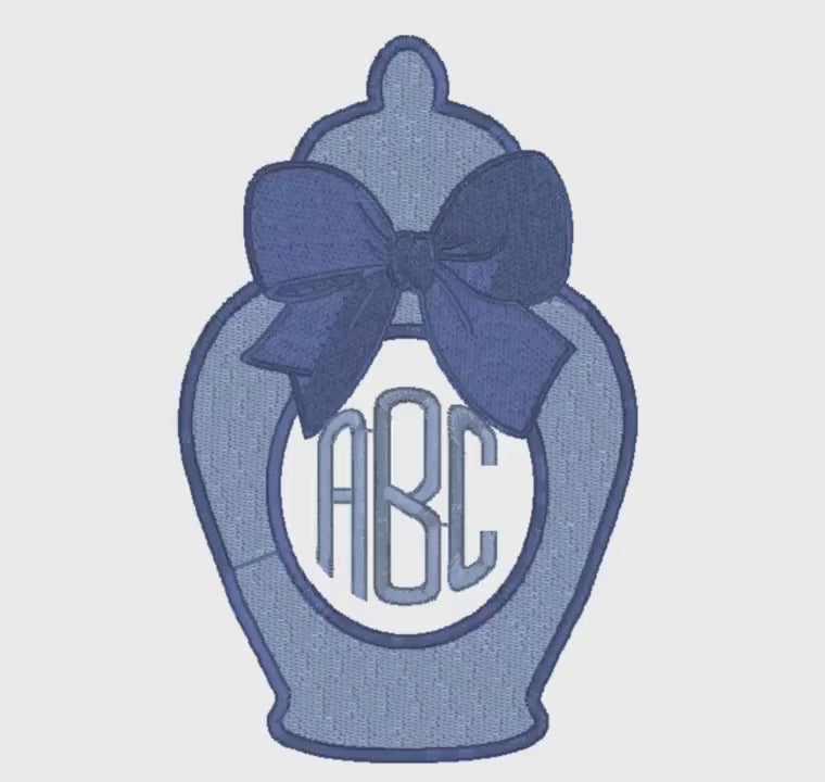 Ginger Jar Monogram Frame Embroidery Design: 3 Sizes, 10 Stitch Formats