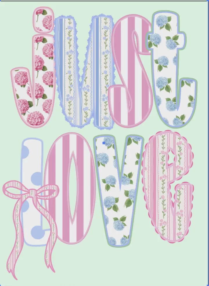 JUST LOVE Preppy Digital Download for T-Shirt Transfer Design 300 ppi PNG File