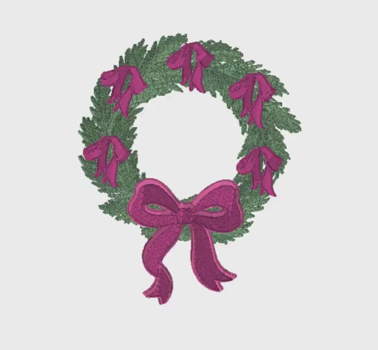 Christmas Wreath Monogram Frame Embroidery Design: Bow Stitch File (2 Sizes, 4" & 5")