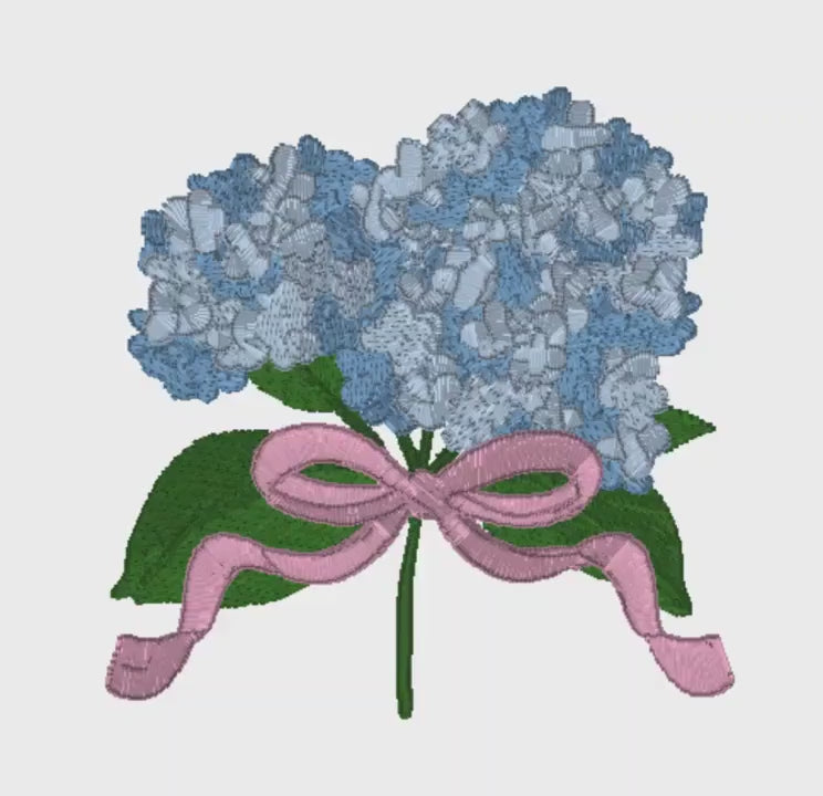 Hydrangea Embroidery Design: 3 inch Floral Stem with Bow (10 File Formats)