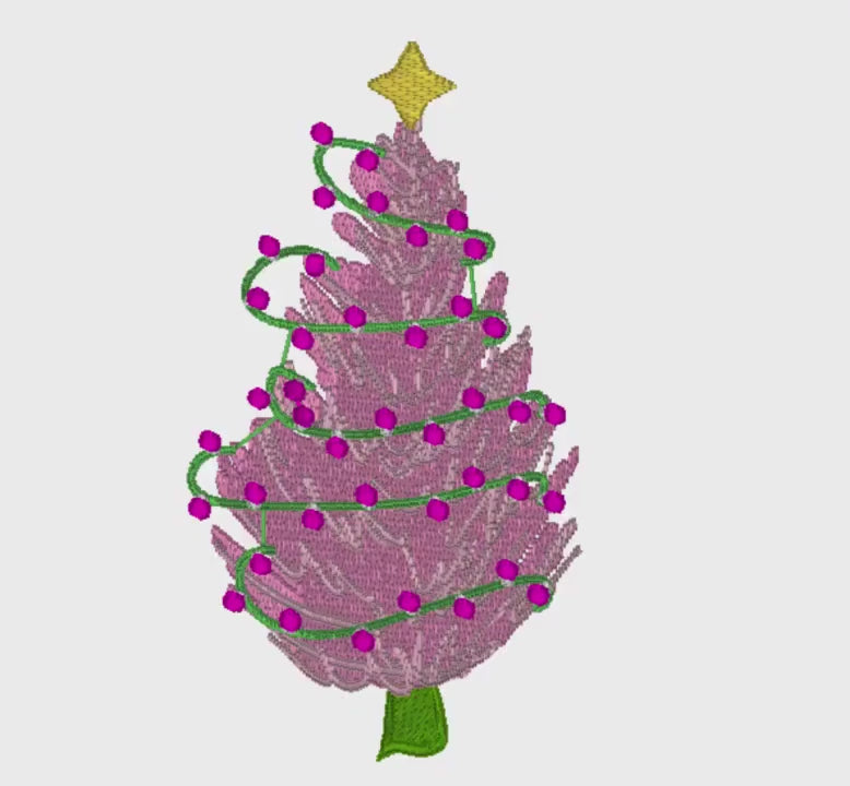 4 inch Pink Christmas Tree Embroidery Design Files 10 Stitch Formats