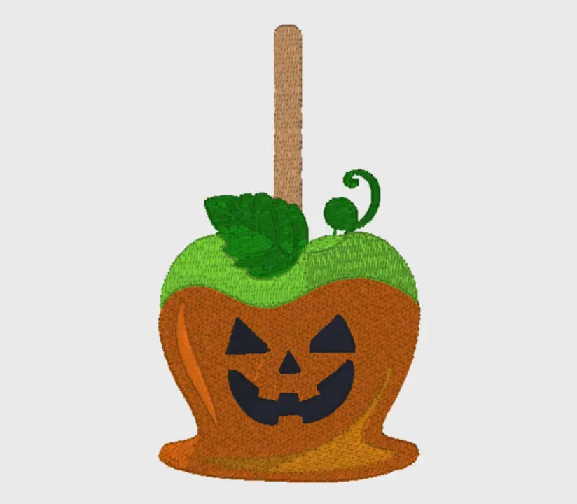 Pumpkin Candy Apple Embroidery File: Jack O' Lantern Monogram Frame (4 inch)