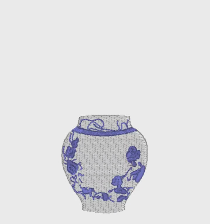 Chinoiserie Ginger Jar Flower Vase Embroidery File: 4 inches, 9 Stitch Formats