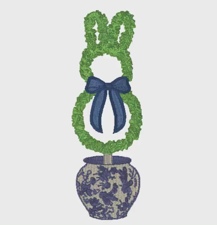 Chinoiserie Bunny Topiary Embroidery Design: 9 Stitch Files, Instant Download
