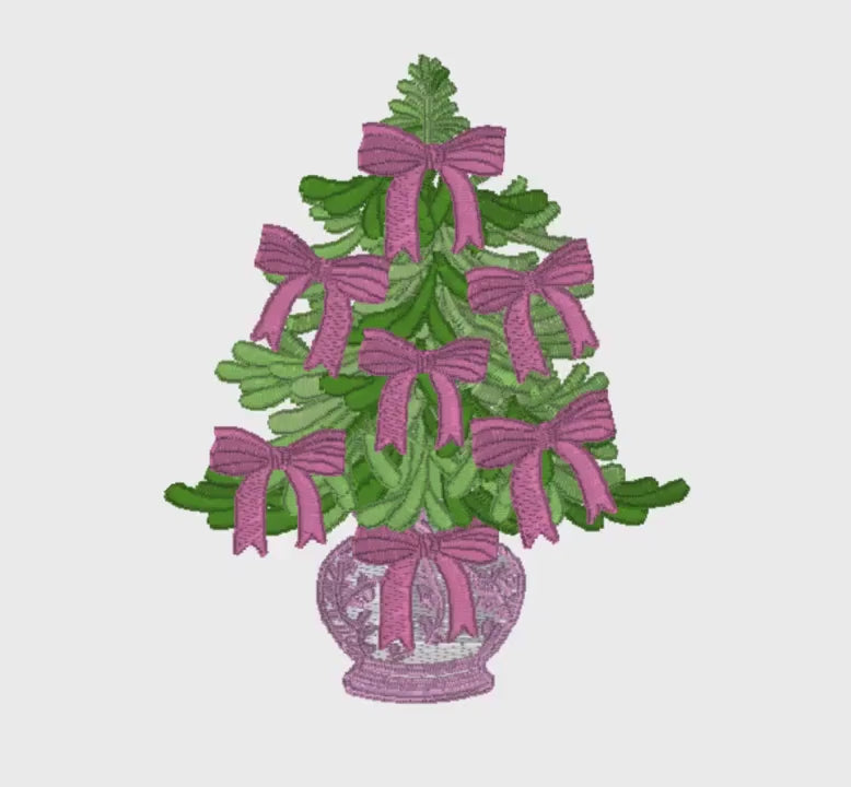 Chinoiserie Bow Christmas Tree Embroidery Design: Grandmillennial Stitch Files, Instant Download, 10 Formats