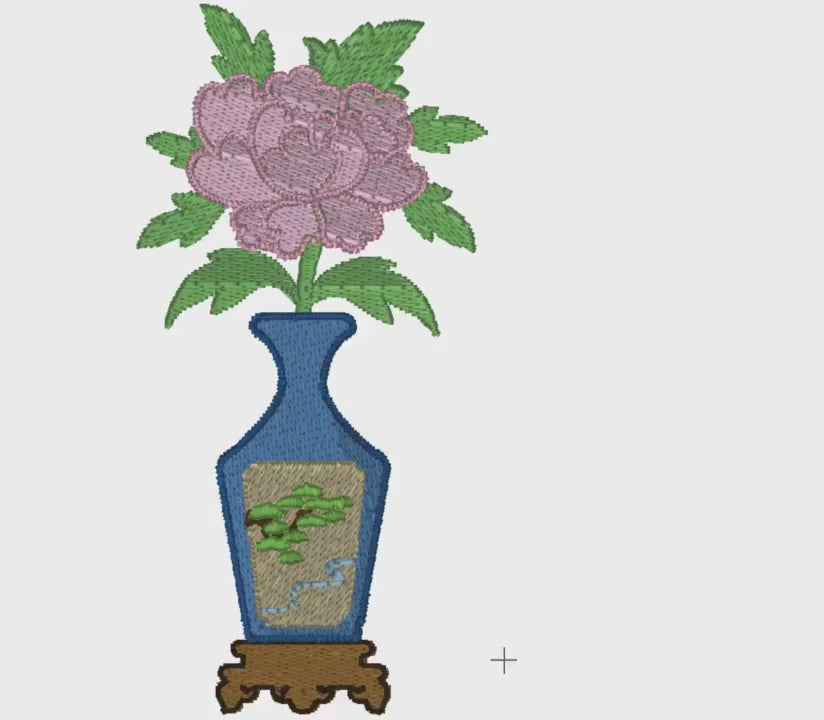 Japanese Chinoiserie Vase Embroidery File: Flower Design (2 Sizes, 10 Stitch Formats & SVG)