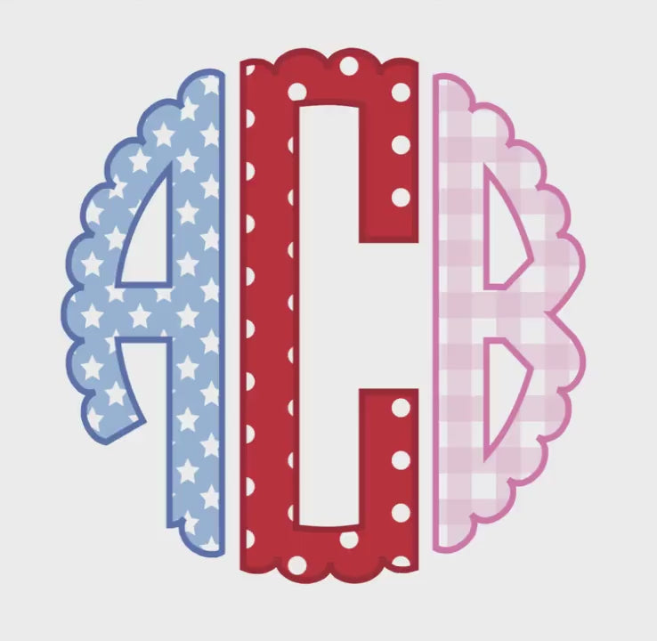 Patriotic Scallop Monogram PNG Font: Includes 76 Letters + 7 Designs