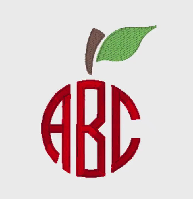 Apple Monogram Embroidery File & .BX Circle Font (Digital Download)