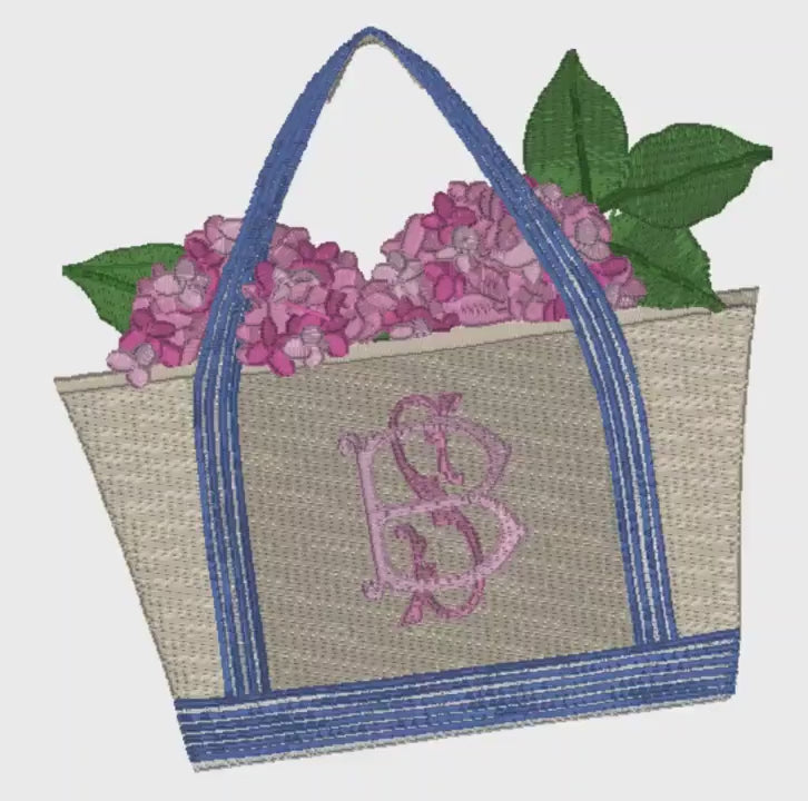 Hydrangea Filled Canvas Tote Embroidery Design: 4 inches, 9 Stitch Formats