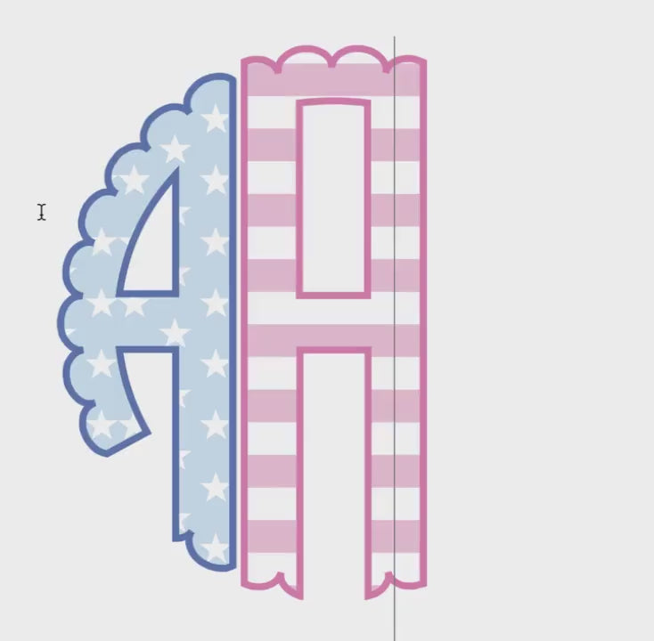 Patriotic Scallop Monogram .OTF & PNG Font: Includes 76 Letters + Open Type + Bow