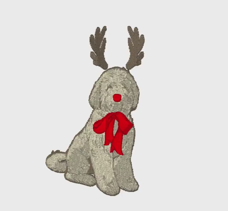 Christmas Reindeer Golden Doodle Dog 4 inch Embroidery Design 10 Stitch Formats Instant Download