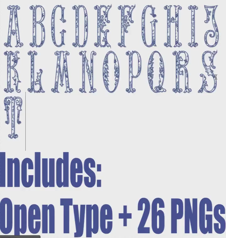 Fancy Chinoiserie Monogram Font: .otf (open type font) + all 26 letters in png format